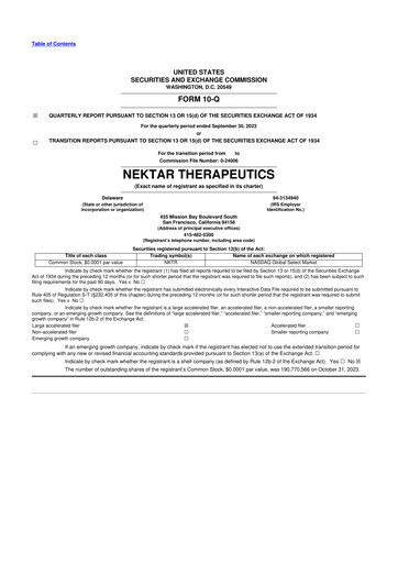 Thumbnail Nektar Therapeutics
 10-Q Quarterly Report FY2023 