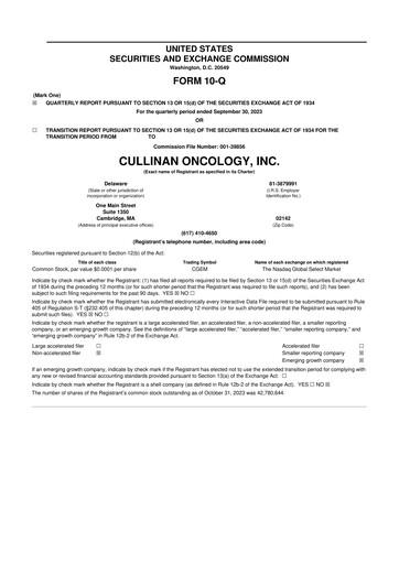 Thumbnail Cullinan Therapeutics 10-Q Quarterly Report FY2023 