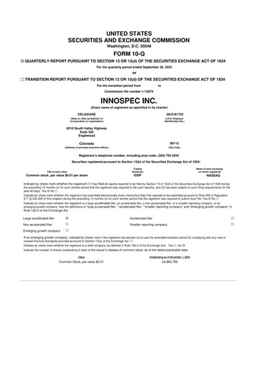 Thumbnail Innospec 10-Q Quarterly Report FY2023 