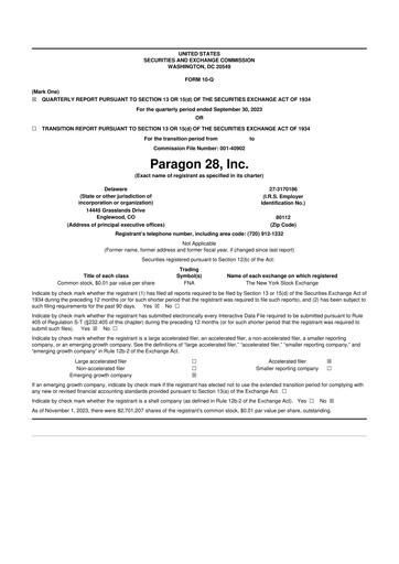 Thumbnail Paragon 28 10-Q Quarterly Report FY2023 