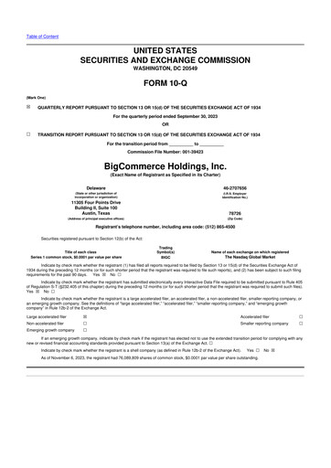 Thumbnail BigCommerce 10-Q Quarterly Report FY2023 