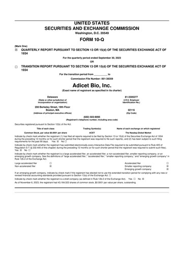 Thumbnail Adicet Bio 10-Q Quarterly Report FY 