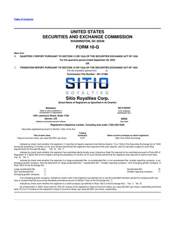 Thumbnail Sitio Royalties 10-Q Quarterly Report FY2023 