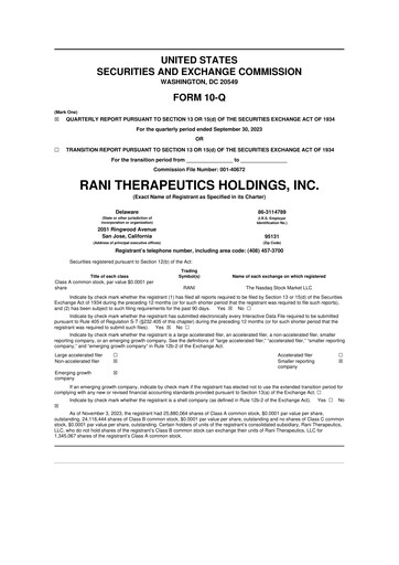 Miniature Rani Therapeutics 10-Q Rapport trimestriel 2023 