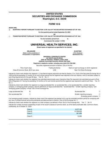 Thumbnail Universal Health Services
 10-Q Quarterly Report FY2023 