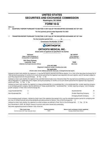 Thumbnail Orthofix Medical
 10-Q Quarterly Report FY2023 