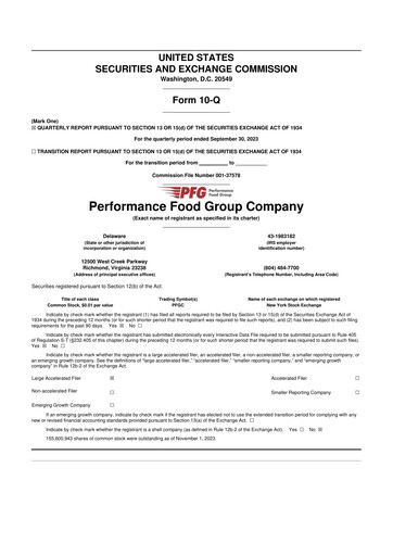 Miniature Performance Food Group 10-Q Rapport trimestriel 2023 