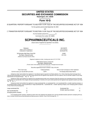 Thumbnail scPharmaceuticals 10-Q Quarterly Report FY2023 
