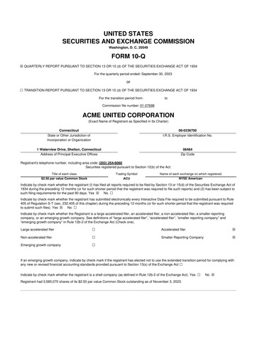 Vorschaubild Acme United 10-Q Quartalsbericht 2023 