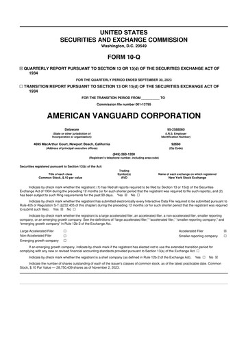 Miniature American Vanguard 10-Q Rapport trimestriel 2023 