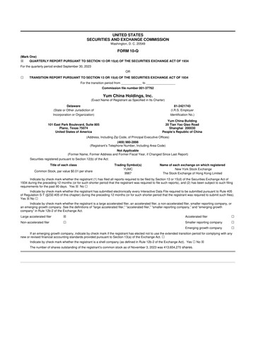 Thumbnail Yum China
 10-Q Quarterly Report FY2023 