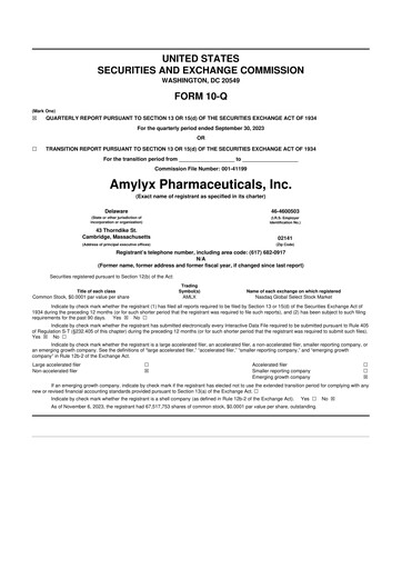 Miniature Amylyx Pharmaceuticals 10-Q Rapport trimestriel 2023 