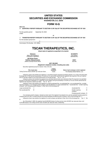 Thumbnail TScan Therapeutics 10-Q Quarterly Report FY2023 