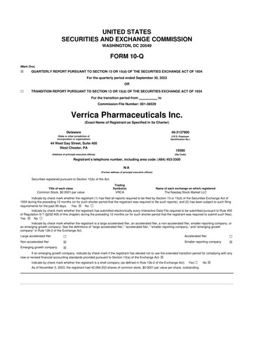 Thumbnail Verrica Pharmaceuticals 10-Q Quarterly Report FY2023 