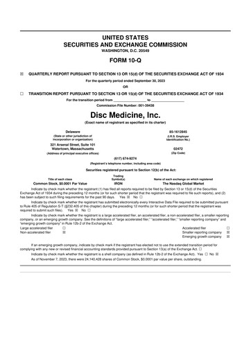Miniature Disc Medicine 10-Q Rapport trimestriel 2023 