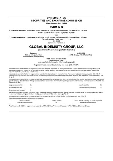 Thumbnail Global Indemnity 10-Q Quarterly Report FY2023 