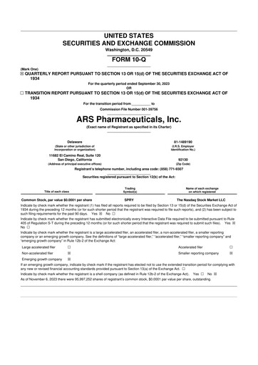 Thumbnail ARS Pharmaceuticals 10-Q Quarterly Report FY2023 