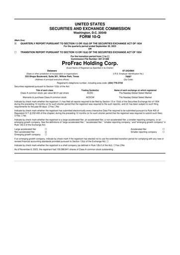 Thumbnail ProFrac 10-Q Quarterly Report FY2023 