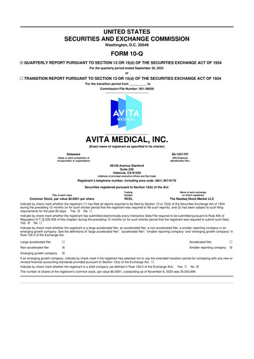 Vorschaubild AVITA Medical
 10-Q Quartalsbericht 2023 