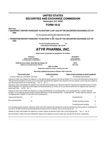 Thumbnail aTyr Pharma 10-Q Quarterly Report FY2023 