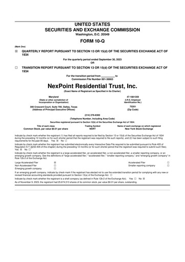 Thumbnail NexPoint Residential Trust 10-Q Quarterly Report FY2023 