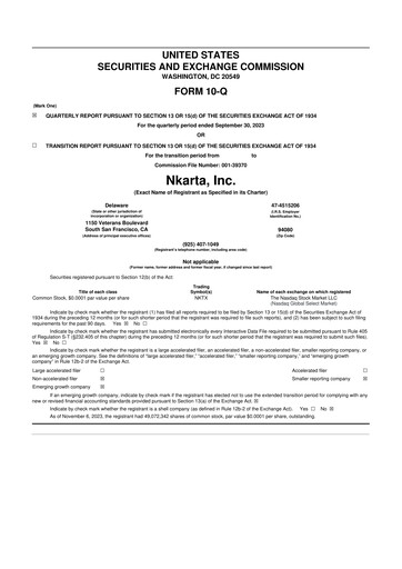 Miniature Nkarta 10-Q Rapport trimestriel 2023 