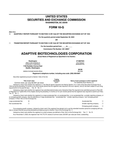 Miniature Adaptive Biotechnologies
 10-Q Rapport trimestriel 2023 