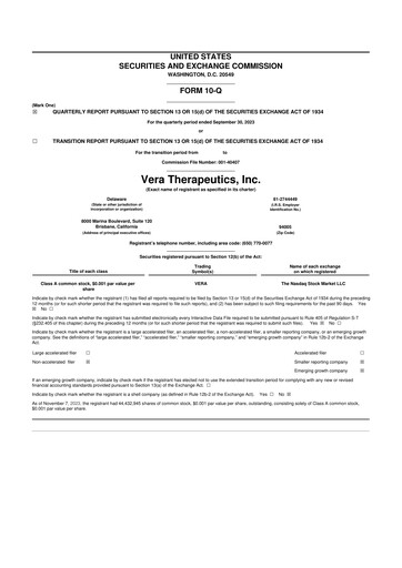 Thumbnail Vera Therapeutics 10-Q Quarterly Report FY2023 
