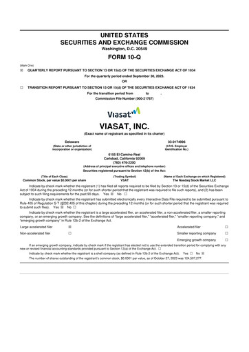 Miniature ViaSat 10-Q Rapport trimestriel 2024 