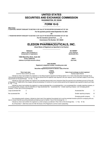 Thumbnail Eledon Pharmaceuticals 10-Q Quarterly Report FY2023 