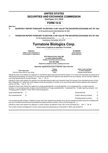 Thumbnail Turnstone Biologics 10-Q Quarterly Report FY2023 