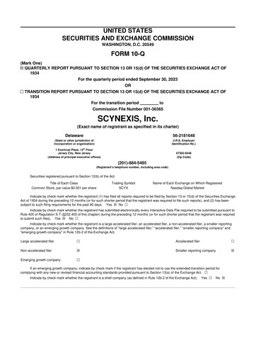 Thumbnail SCYNEXIS 10-Q Quarterly Report FY2023 