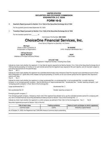 Miniature ChoiceOne Financial Services 10-Q Rapport trimestriel 2023 