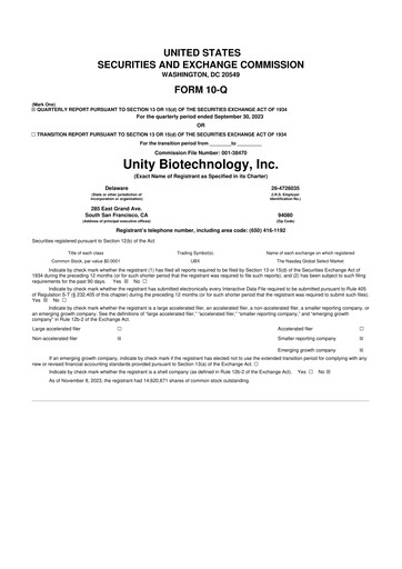 Thumbnail Unity Biotechnology
 10-Q Quarterly Report FY2023 