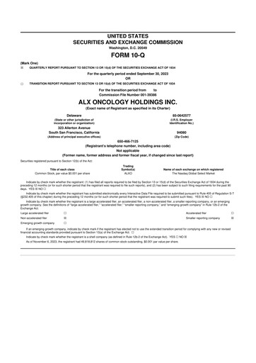Thumbnail ALX Oncology 10-Q Quarterly Report FY 