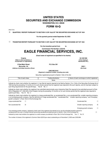 Thumbnail Eagle Financial Services 10-Q Quarterly Report FY2023 