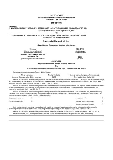 Thumbnail Clearside Biomedical
 10-Q Quarterly Report FY2023 
