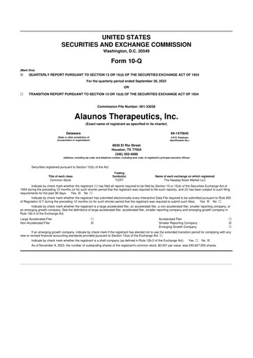 Vorschaubild Alaunos Therapeutics 10-Q Quartalsbericht 2023 