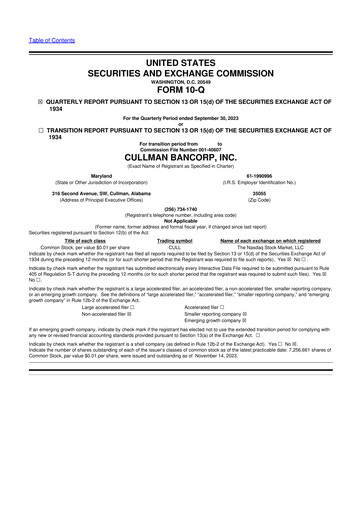 Thumbnail Cullman Bancorp 10-Q Quarterly Report FY2023 