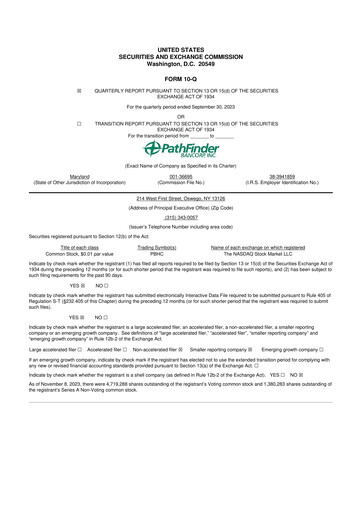 Miniature Pathfinder Bancorp 10-Q Rapport trimestriel 2023 