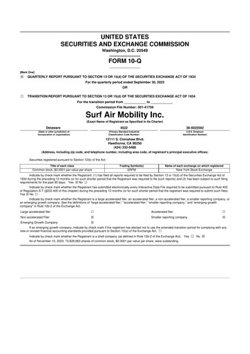 Thumbnail Surf Air Mobility 10-Q Quarterly Report FY2023 