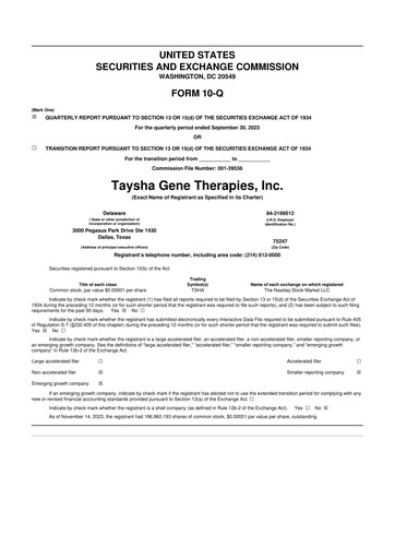 Thumbnail Taysha Gene Therapies 10-Q Quarterly Report FY2023 