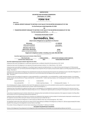 Thumbnail SurModics 10-K Annual Report 2023