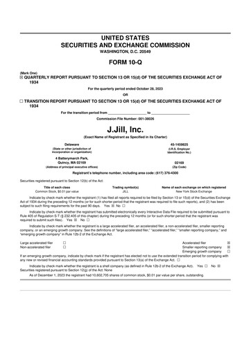 Miniature J.Jill
 10-Q Rapport trimestriel 2023 