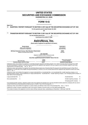 Miniature AstroNova, Inc. 10-Q Rapport trimestriel 2024 