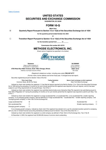 Miniature Methode Electronics
 10-Q Rapport trimestriel 2024 