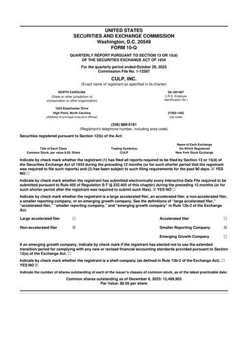 Thumbnail Culp, Inc. 10-Q Quarterly Report FY2023 