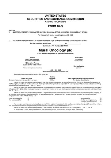Thumbnail Mural Oncology 10-Q Quarterly Report FY2023 