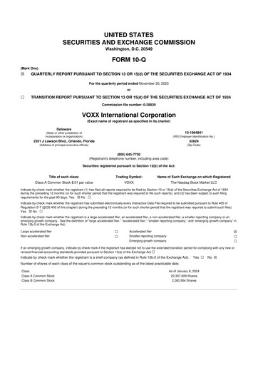 Thumbnail Voxx International
 10-Q Quarterly Report FY2024 