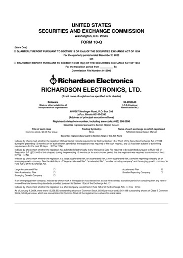 Miniature Richardson Electronics 10-Q Rapport trimestriel 2024 